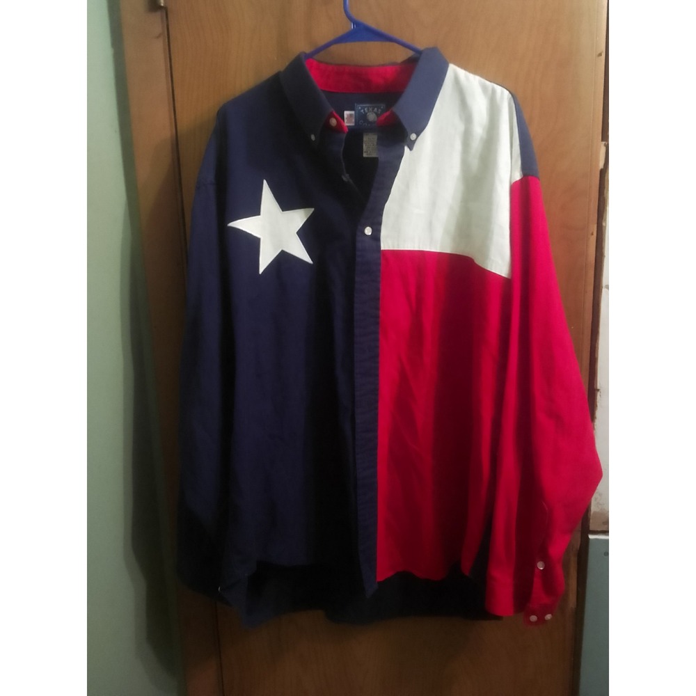 Mens VTG Texas Cotton  Cowboy Red White & Blue Texas Star Patriotic X Long Tails